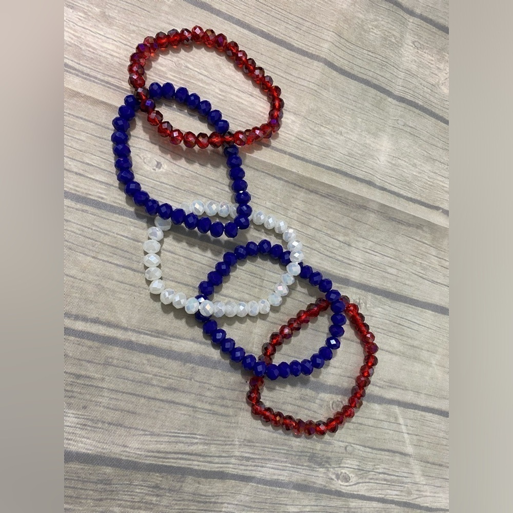 Pink Diamondback Patriotic USA Red White Blue Stretchy 5 Piece Bracelet Set